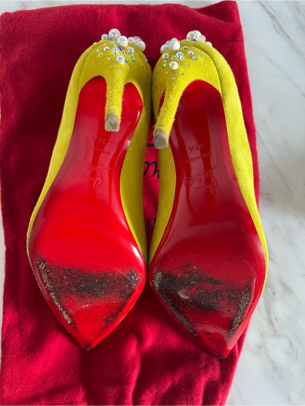 Christian Louboutin Candidate 120mm Cubiste Chartreuse Yellow Suede size 38.5 - Picture 8 of 8